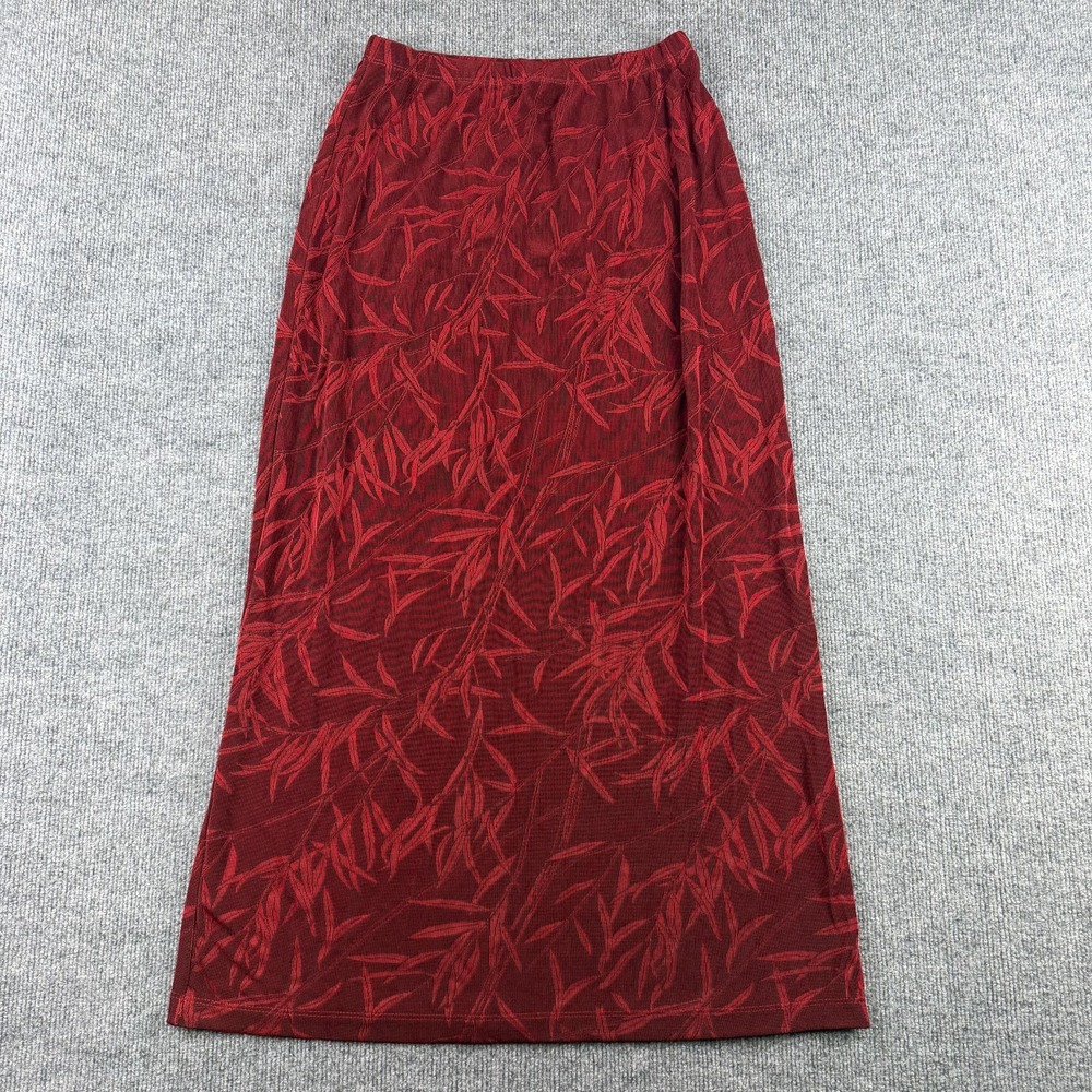 Citiknits Skirt Womens Medium Red Floral Knit Maxi Long Elastic Waist Stretch